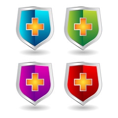 Shield badge icons set. 3D illustration of shield badge vector icons isolated on white background