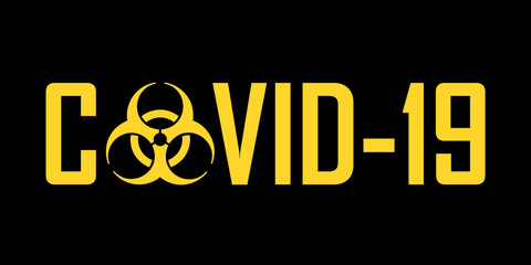 Coronavirus / covid-19 and biohazard - infectious and contagious disease, virus and illness as biological hazard. Warning and caution symbol, sign and pictogram. Vector illustration on isolated black.