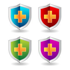 Shield badge icons set. 3D illustration of shield badge vector icons isolated on white background