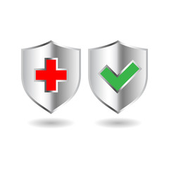 Obraz premium Shield badge icons set. 3D illustration of shield badge vector icons isolated on white background
