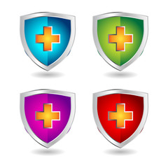 Shield badge icons set. 3D illustration of shield badge vector icons isolated on white background