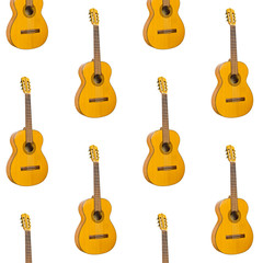 Pattern seamless acoustic guitar on white background. Pattern with instrument for music. Minimalistic concept of music. guitar print