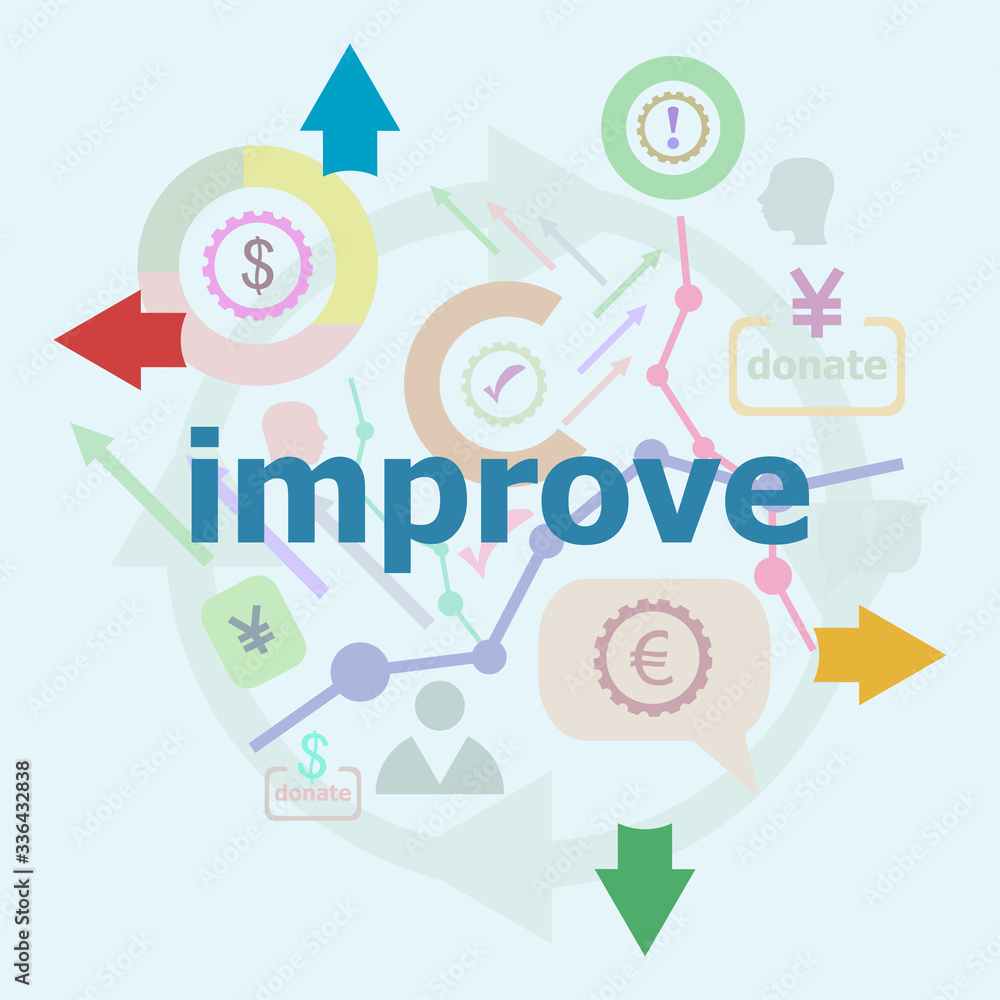 Poster text improve. business concept. set of line icons and word typography on background
