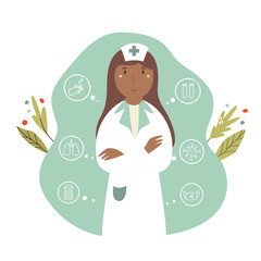 Doctor image and icons for coronavirus prevention