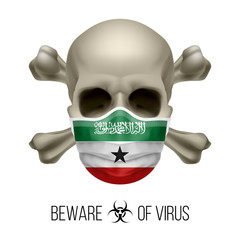 Human Skull with Crossbones and Surgical Mask in the Color of National Flag Somaliland. Mask in Form of the Flag and Skull as Concept of Dire Warning that the Viral Disease Can be Fatal.