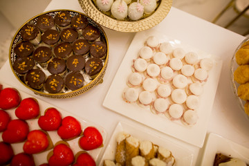 Delicious candy bar with various sweets