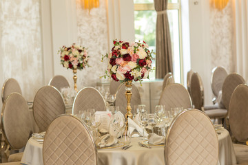 Beautiful flowers on table in wedding day