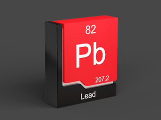 Lead, periodic table element modern icon series, 3D rendered on black background