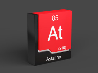 Astatine, periodic table element modern icon series, 3D rendered on black background