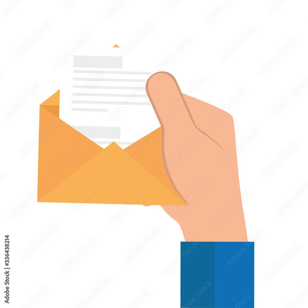 Poster hand with envelope open with paper isolated icon vector illustration design