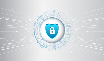 Abstract high tech circuit board. Technology data protection concept. System privacy, network security. Digital shield vector illustration.