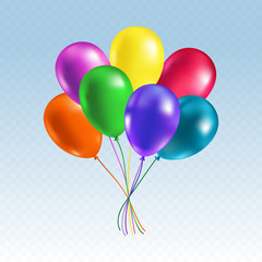 Realistic bunch of flying helium balloons. Premium quality vector illustration.
