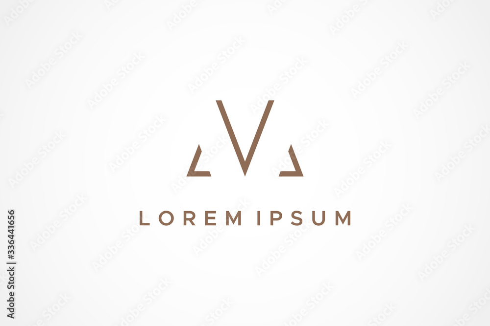 Poster abstract geometric line initial letter m or vm logo. flat vector logo design template element.