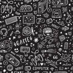 Gadget icons Vector Seamless pattern. Hand Drawn Doodle Computer Game items. Video Games Background.  © AllNikArt
