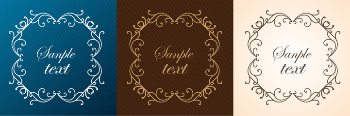 おしゃれでかっこいいフレームデザインセット、ロココ調、ビンテージ、アンティーク、ロマンチック、ボタニカル、オーガニック、豪華、綺麗、美しい