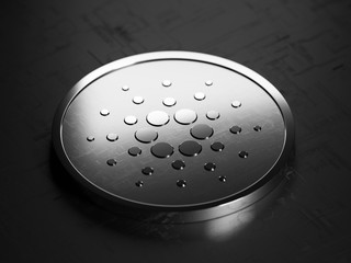 Cardano metallic coin - open source cryptocurrency blockchain and distributed ledger technology project - 3D render 