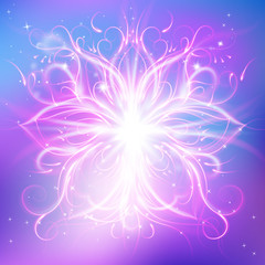 Fototapeta na wymiar radiant spiritual flower with rays of light, Magic flower, enlightenment or meditation and universe, magic scene, abstract illustration