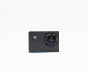 Fototapeta premium Black action camera isolated on white background.