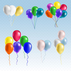 Realistic bunch of flying helium balloons. Premium quality vector illustration.