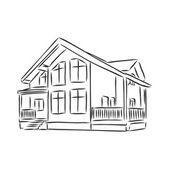 beautiful cottage, house, vector sketch illustration, estate, home
