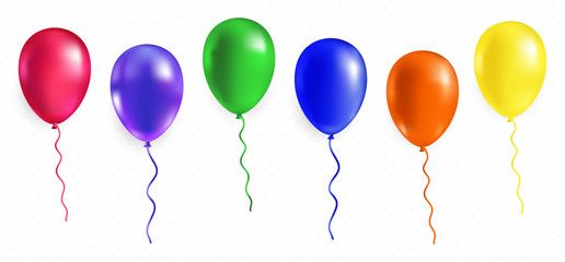 Realistic bunch of glossy flying helium balloons. Premium quality vector illustration.