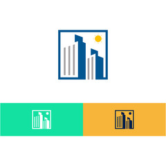 Building Real Estate and Construction Logo Design. City Skyline Residential Apartment Vector Graphic