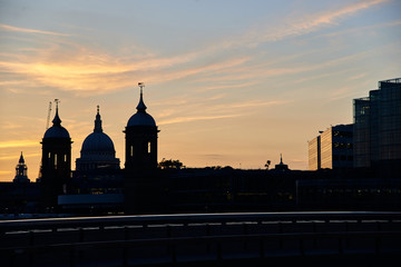 Cathedral and towers at sunset in London