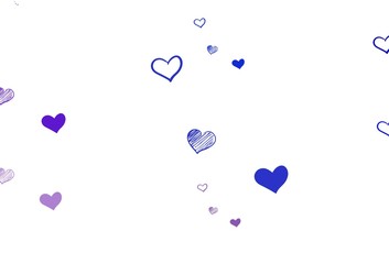 Light Pink, Blue vector pattern with colorful hearts.