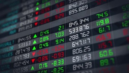 Stock market tickers with digital animation of the evolution of stock market prices. Normal financial chart of stock exchange data - 4K animation  - Powered by Adobe