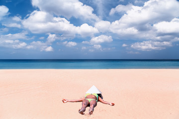 tropical island beach Woman bikini Tanned Relaxation Summer lifestyle portrai sexy body