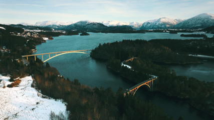 A new and two old bridges over Straumen, on highway 661 in Skodje municipality, between Straumen and Digernes, Stettevegen, Skodjestraumen, More og Romsdal, Norway 2020