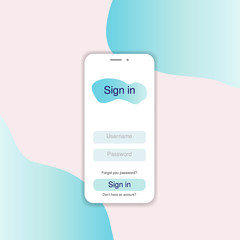 Sign In Screen. Clean Mobile UI Design Concept. Login Application with Password Form Window. Vector Flat Illustration. Customer profile account in a mobile application, digital marketing.