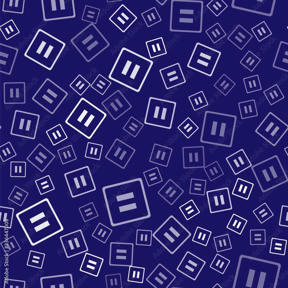 Poster white pause button icon isolated seamless pattern on blue background. vector illustration