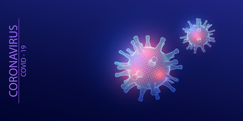 Coronavirus COVID-19 .Neon 3D virus model .Biotechnology, biochemistry, genetics and medicine concept.Vector	