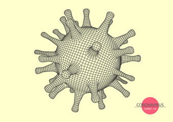 Coronavirus COVID-19 . 3 d virus model .Biotechnology, biochemistry, genetics and medicine concept.Vector illustration	