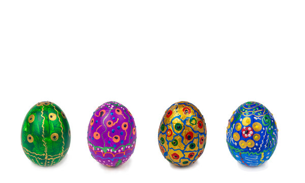 Beautiful hand painted easter eggs. Isolated image on a white background