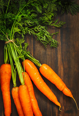Fresh carrots bunch on wooden background