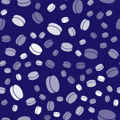 Fototapeta na wymiar White Hockey puck icon isolated seamless pattern on blue background. Vector Illustration