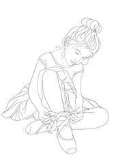 Little Ballerina putting on pointe shoes - sketch