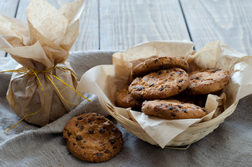 Fresh oatmeal cookies with chocolate