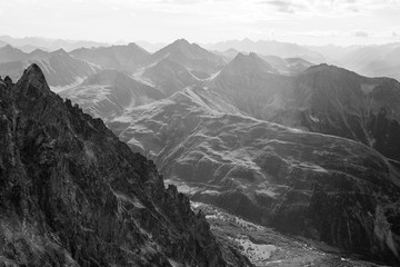 Black and White view from mountains near the Mont Blanc