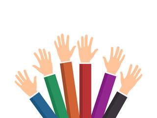 Raised hands volunteering vector. Business people activity illustration isolated on white