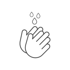 Hand icon washing with water drops outline. Prevention against viruses, bacteria, flu, Coronavirus. Clean hands flat vector illustration isolated on white