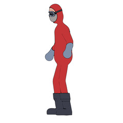 character in a chemical protective suit of red color and a medical mask and gloves vector