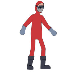 character in a chemical protective suit of red color and a medical mask and gloves vector