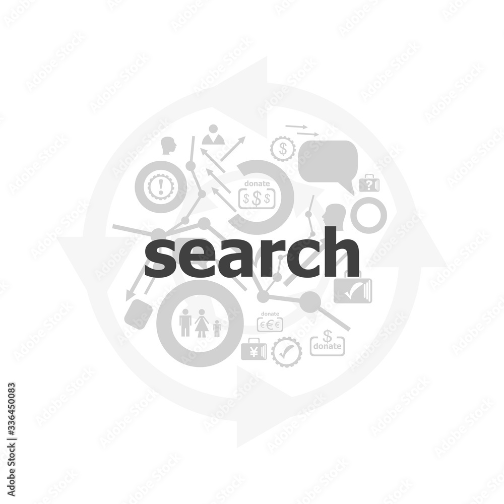 Poster text search on digital background. seo web development concept . icon and button set