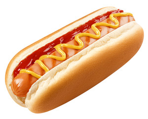 HOT DOG isolated on white background, clipping path, full depth of field