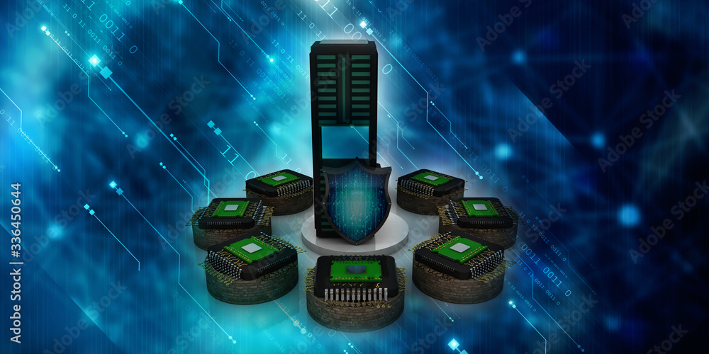 Aufkleber 3d rendering database on microchips