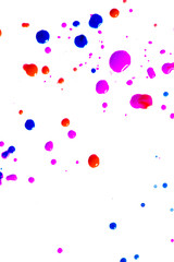Close Up of Multicoloured Splattered Paint Blobs on White Paper for Abstract Background