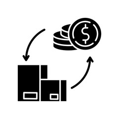 Balance of payments black glyph icon. Finance, country economic transactions record. Financial capital and transfer, loans, investments. Silhouette symbol on white space. Vector isolated illustration